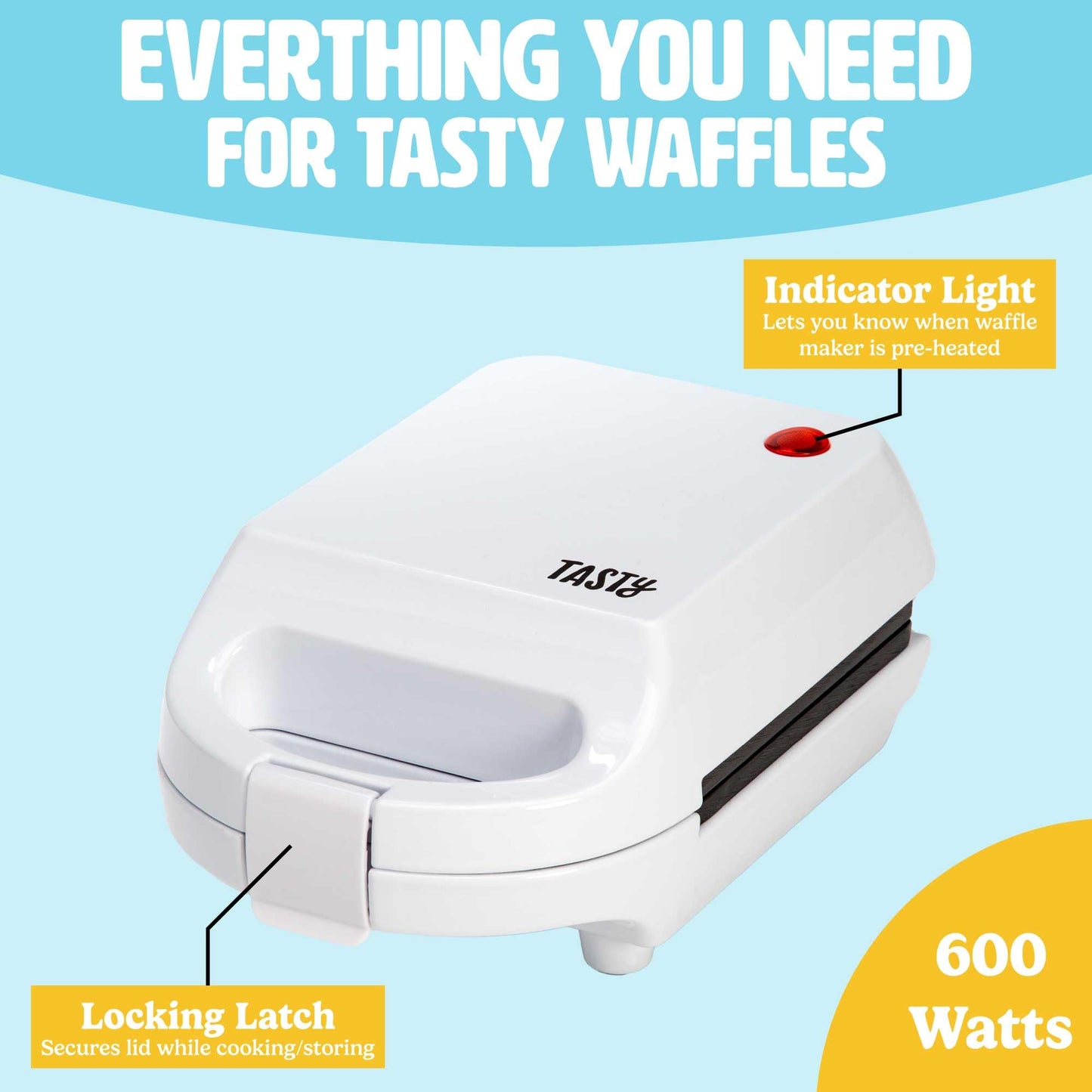 Mini Nonstick Waffle Maker, Perfect for Individual Waffles, Hash Browns, Brownies and more, Quick Results, Easy Clean Up, 600W, Pink