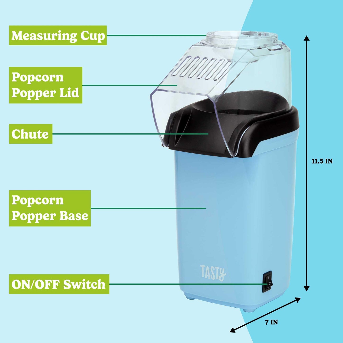 Hot Air Popcorn Popper, Healthy and Delicious Popcorn in Minutes, Fast and Easy-to-Use, Built-In Measuring Cup and Butter Warmer, 8 Cups, White