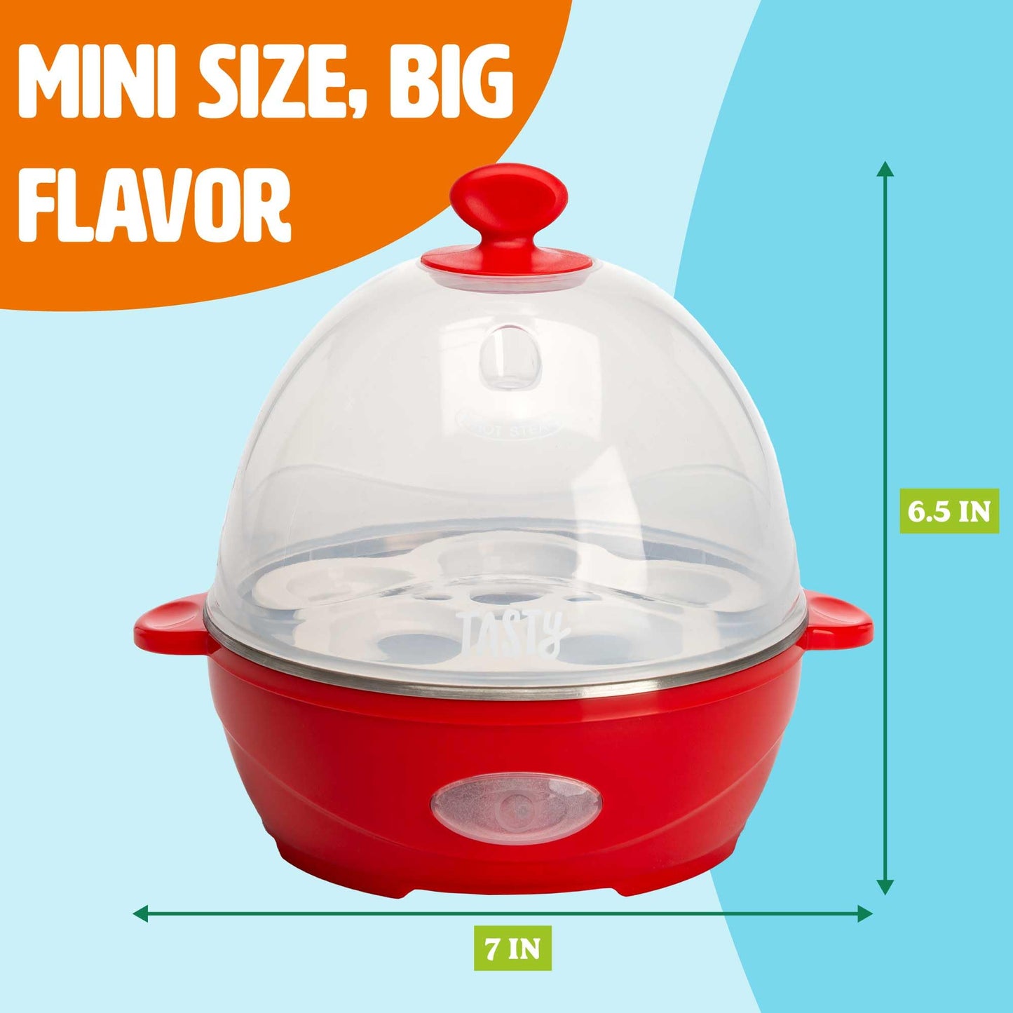 Mini Rapid Egg Cooker, 5-Egg Capacity for Perfect Hard Boiled Eggs or Omelets, Auto Shut Off, Red