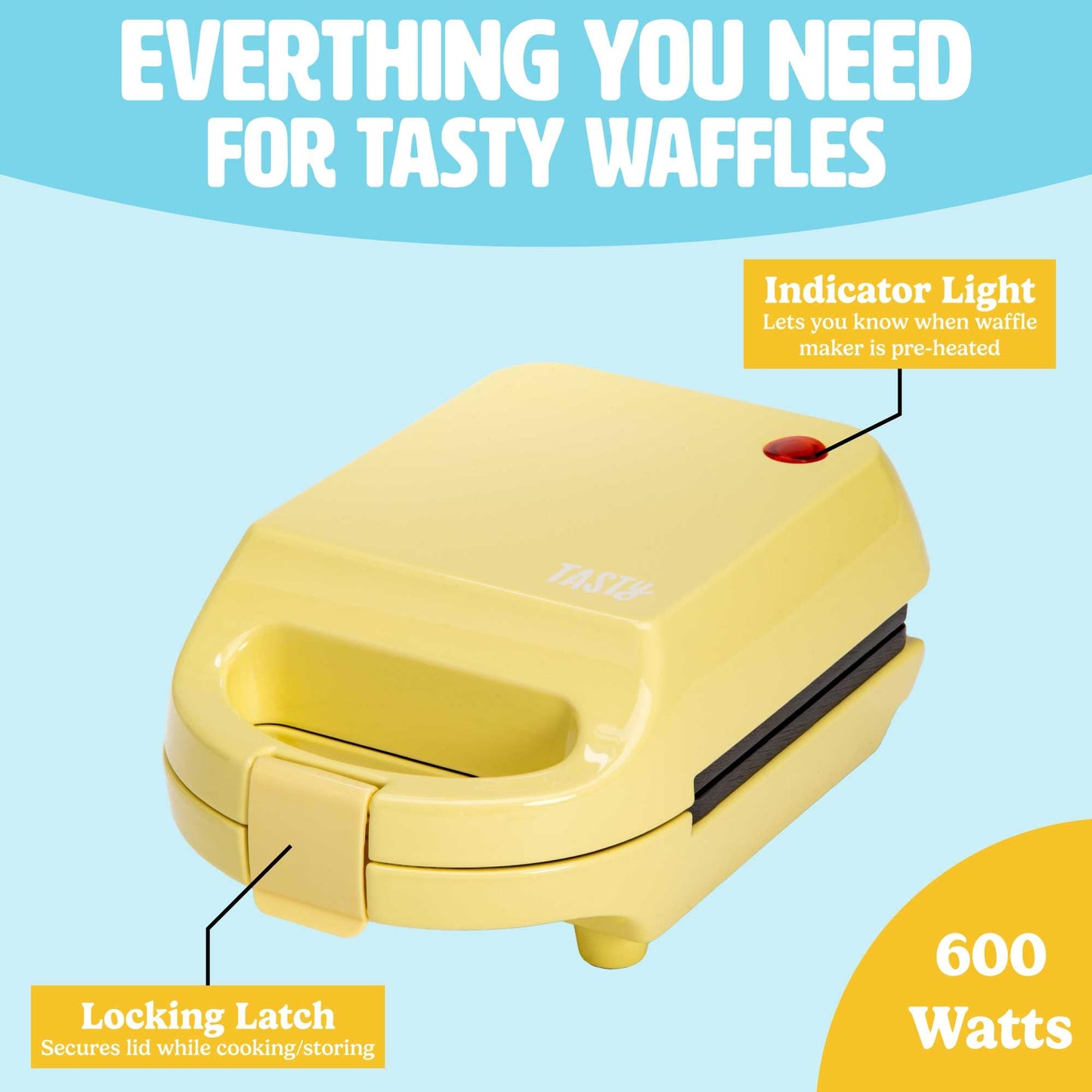 Mini Nonstick Waffle Maker, Perfect for Individual Waffles, Hash Browns, Brownies and more, Quick Results, Easy Clean Up, 600W, Pink