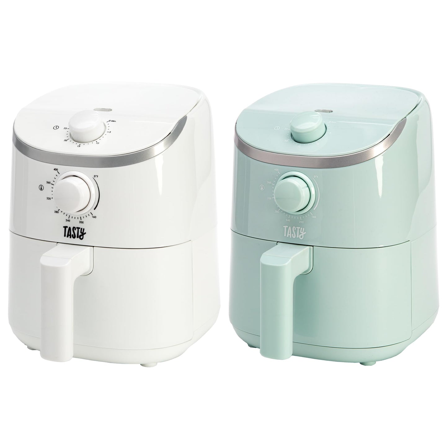 Tasty Personal Air Fryer, Healthier Meals in Minutes, Adjustable Temp Control up to 400°F, Easy-to-Use Design, Nonstick Basket and Tray Made without PFAS, PFOA, PFOS & PTFE, 900 Watts, 2-Quart, White