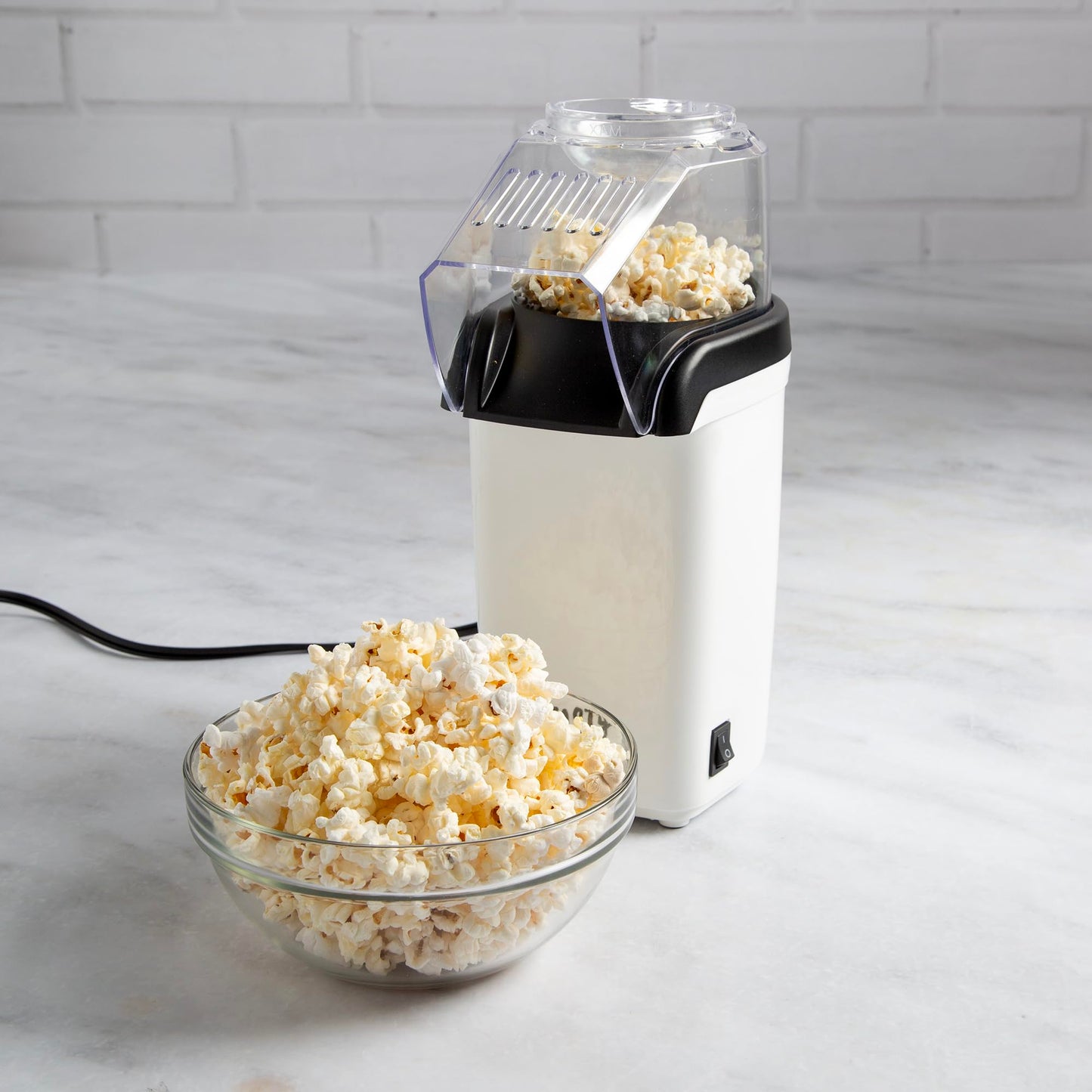 Hot Air Popcorn Popper, Healthy and Delicious Popcorn in Minutes, Fast and Easy-to-Use, Built-In Measuring Cup and Butter Warmer, 8 Cups, White