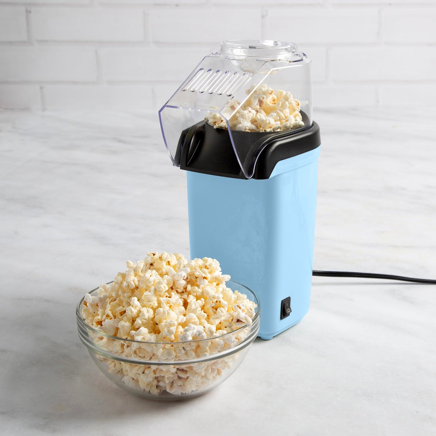 Hot Air Popcorn Popper, Healthy and Delicious Popcorn in Minutes, Fast and Easy-to-Use, Built-In Measuring Cup and Butter Warmer, 8 Cups, White