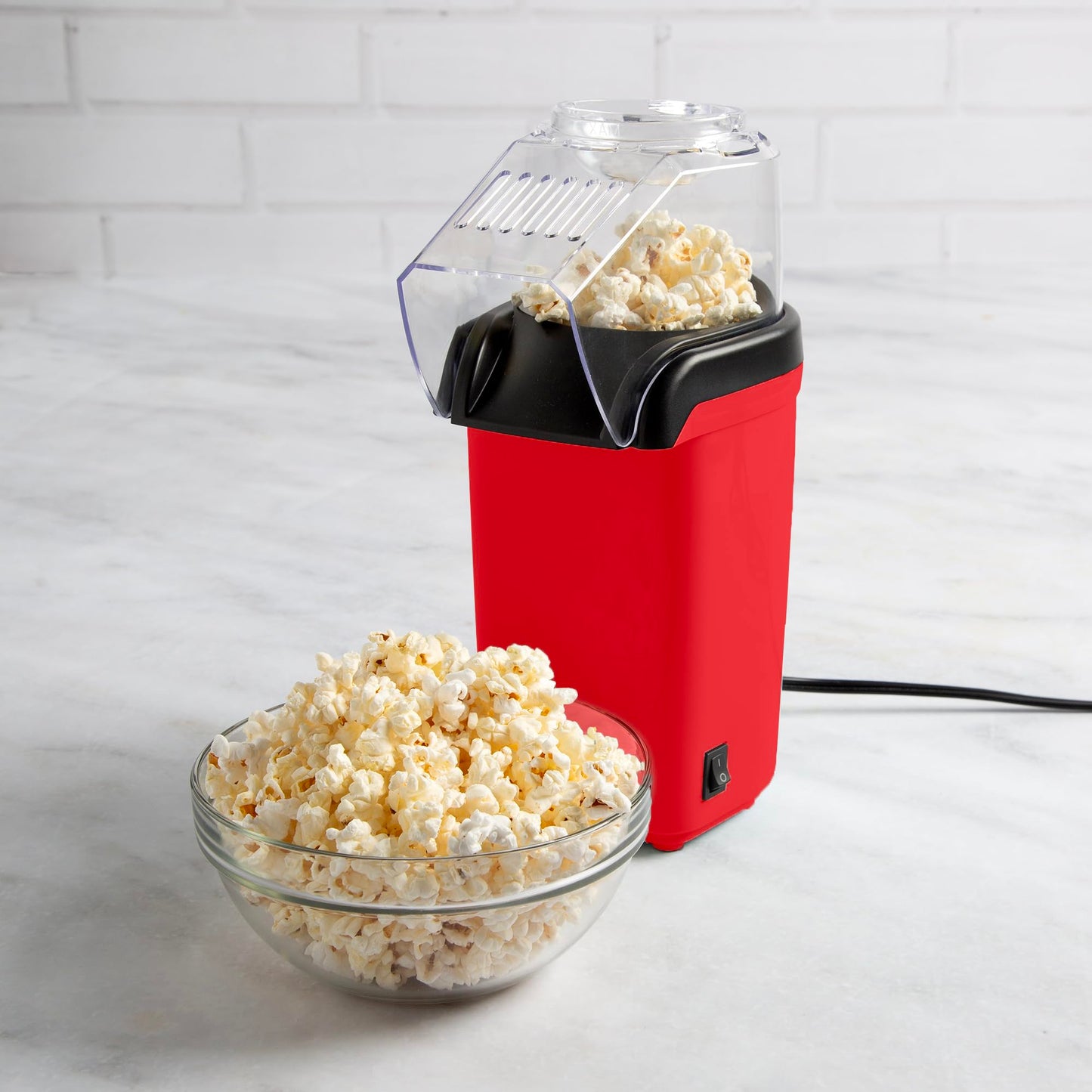 Hot Air Popcorn Popper, Healthy and Delicious Popcorn in Minutes, Fast and Easy-to-Use, Built-In Measuring Cup and Butter Warmer, 8 Cups, White
