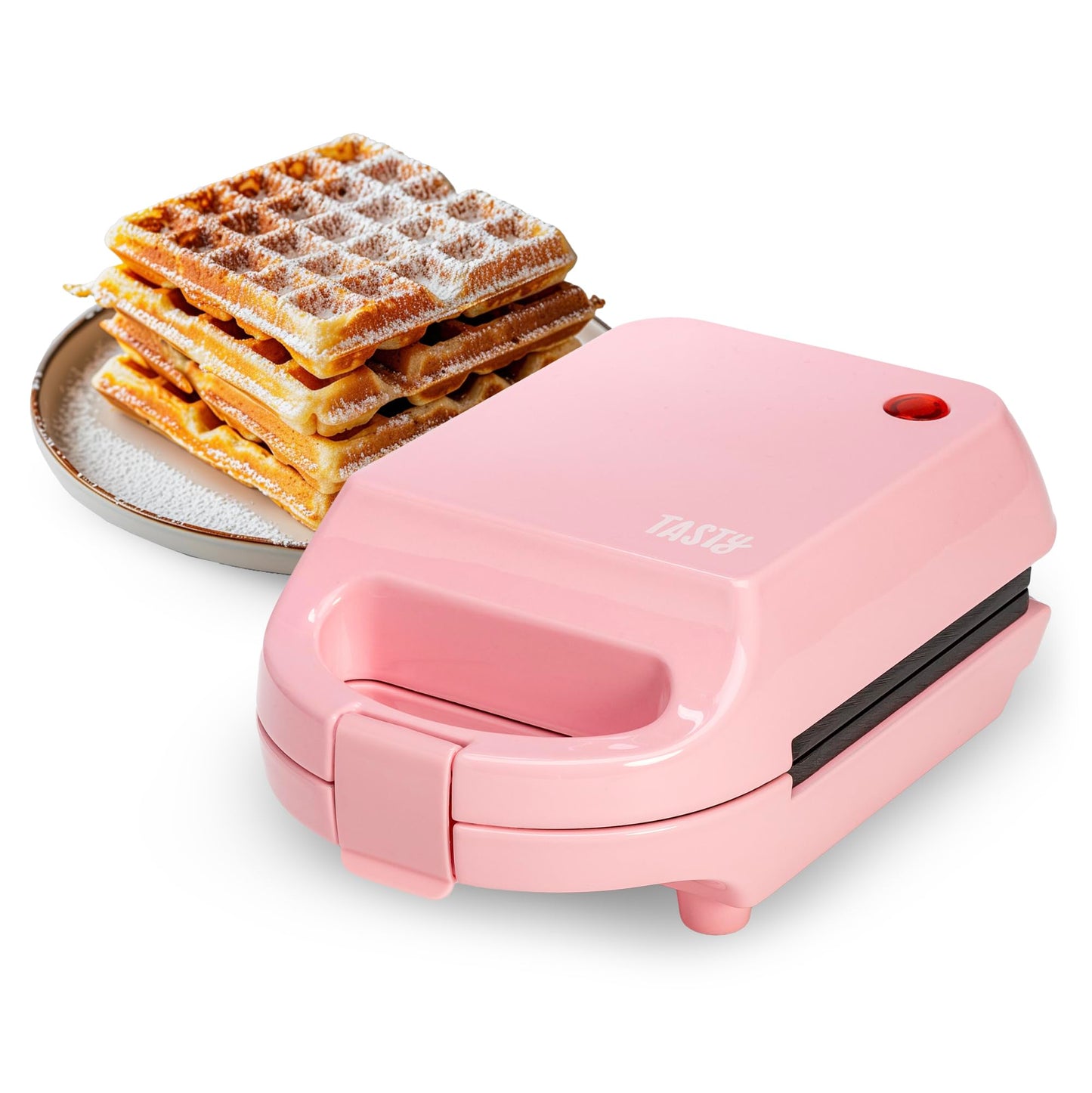 Mini Nonstick Waffle Maker, Perfect for Individual Waffles, Hash Browns, Brownies and more, Quick Results, Easy Clean Up, 600W, Pink