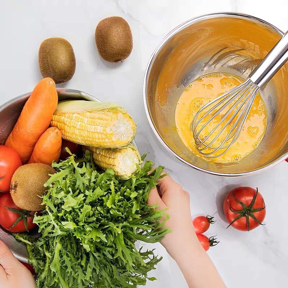 Umite Chef Mixing Bowls with Airtight Lids, 6 Piece Stainless Steel Metal Bowls, Measurement Marks & Colorful Non-Slip Bottoms Size 7, 3.5, 2.5, 2.0,1.5, 1QT, Great for Mixing & Serving