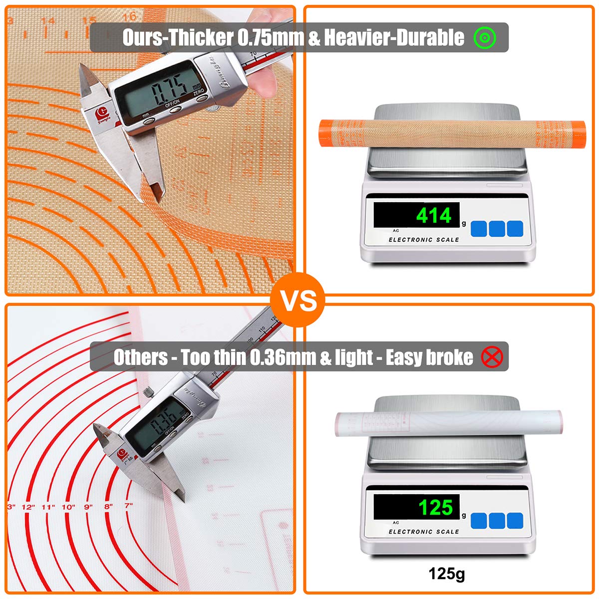 Non-slip Silicone Pastry Mat 36X24 inches Baking Mat with Measurement, Perfect for Dough, Pastry, Pie Crust, Fondant, Cookies, Bread, Pasta, Pizza, Food Grade Kitchen Counter Mats