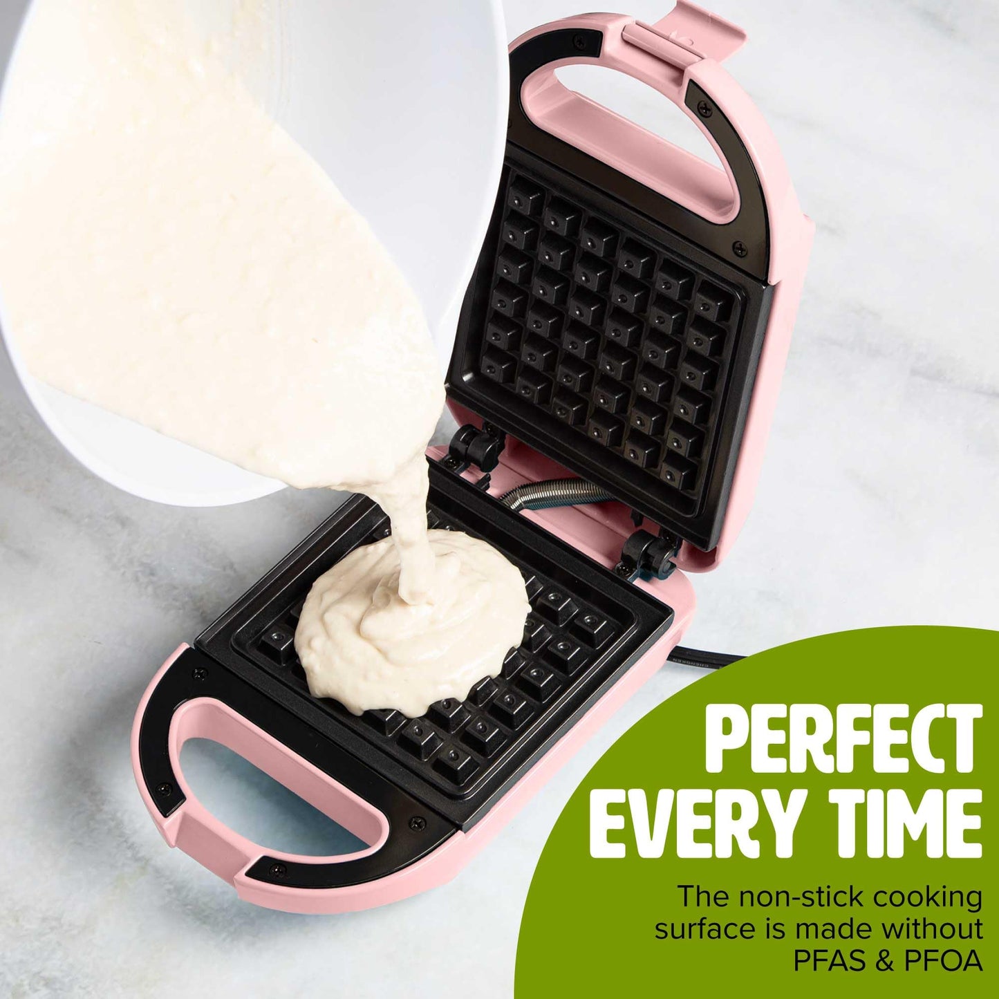 Mini Nonstick Waffle Maker, Perfect for Individual Waffles, Hash Browns, Brownies and more, Quick Results, Easy Clean Up, 600W, Pink