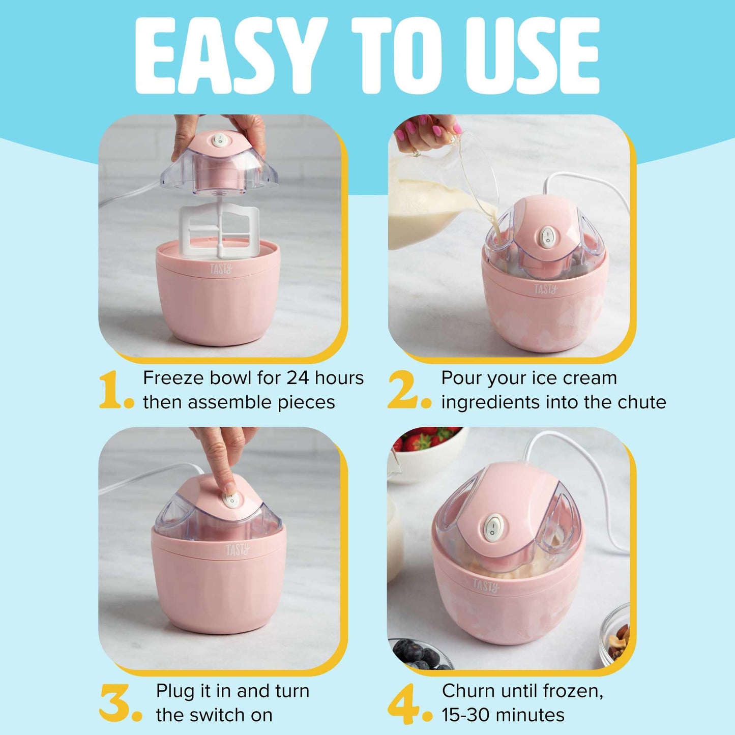 Mini Ice Cream Maker, Make Ice Cream, Sorbet, Frozen Yogurt, Gelato, Desserts, Quick Results, Pink
