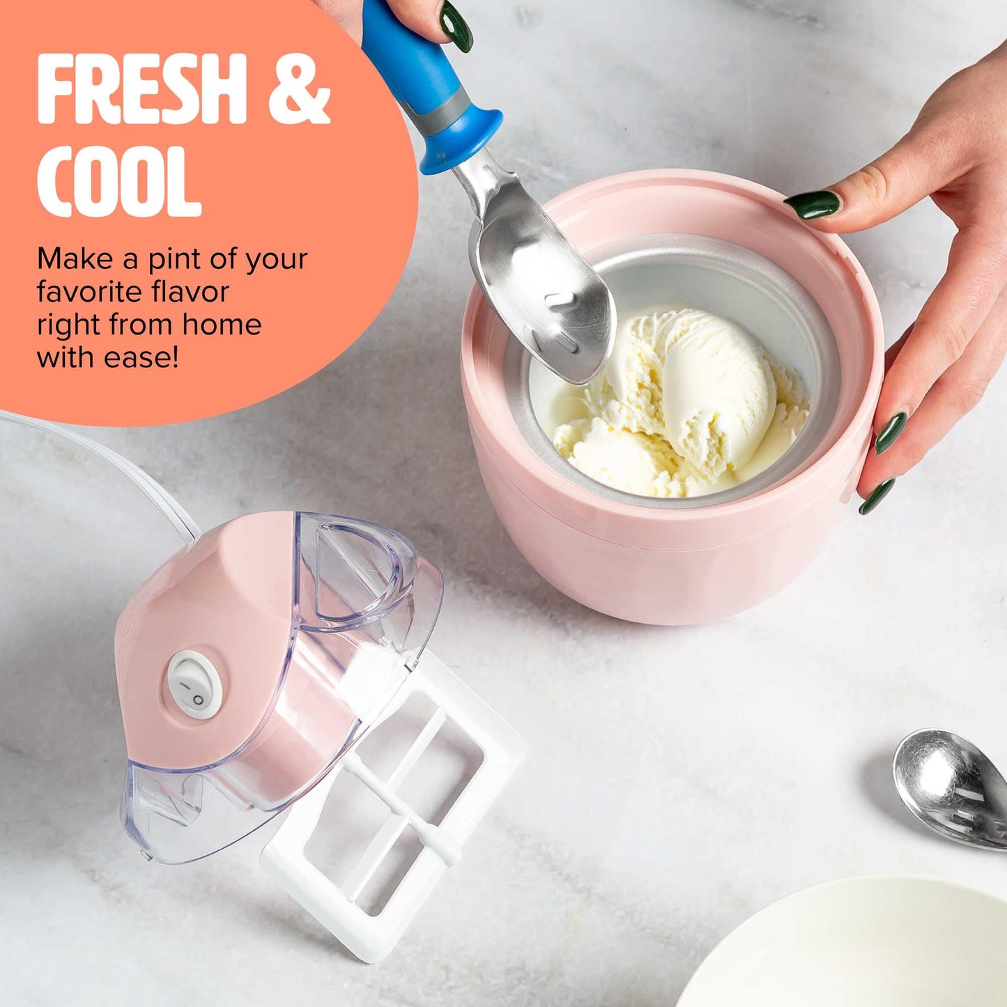 Mini Ice Cream Maker, Make Ice Cream, Sorbet, Frozen Yogurt, Gelato, Desserts, Quick Results, Pink