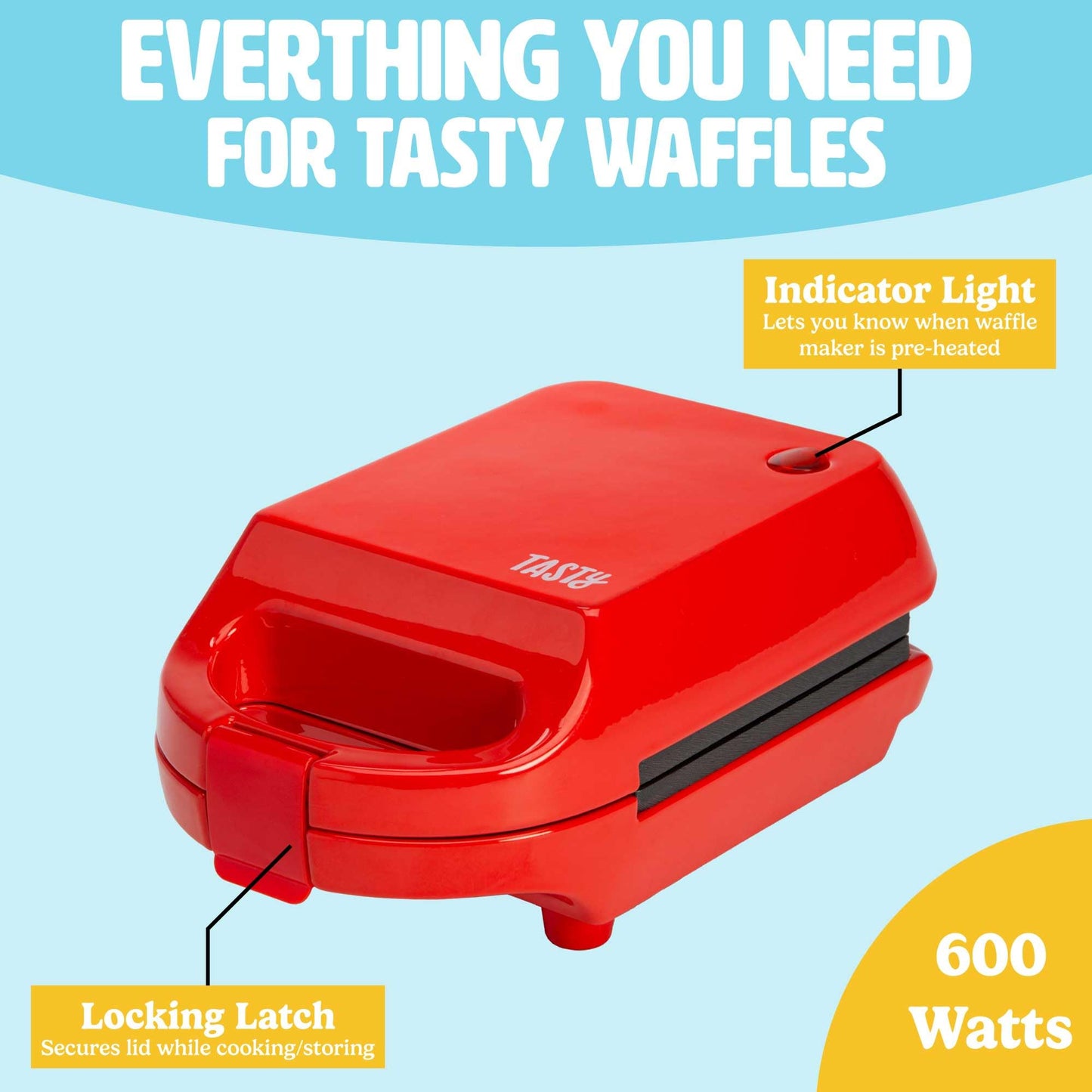Mini Nonstick Waffle Maker, Perfect for Individual Waffles, Hash Browns, Brownies and more, Quick Results, Easy Clean Up, 600W, Pink
