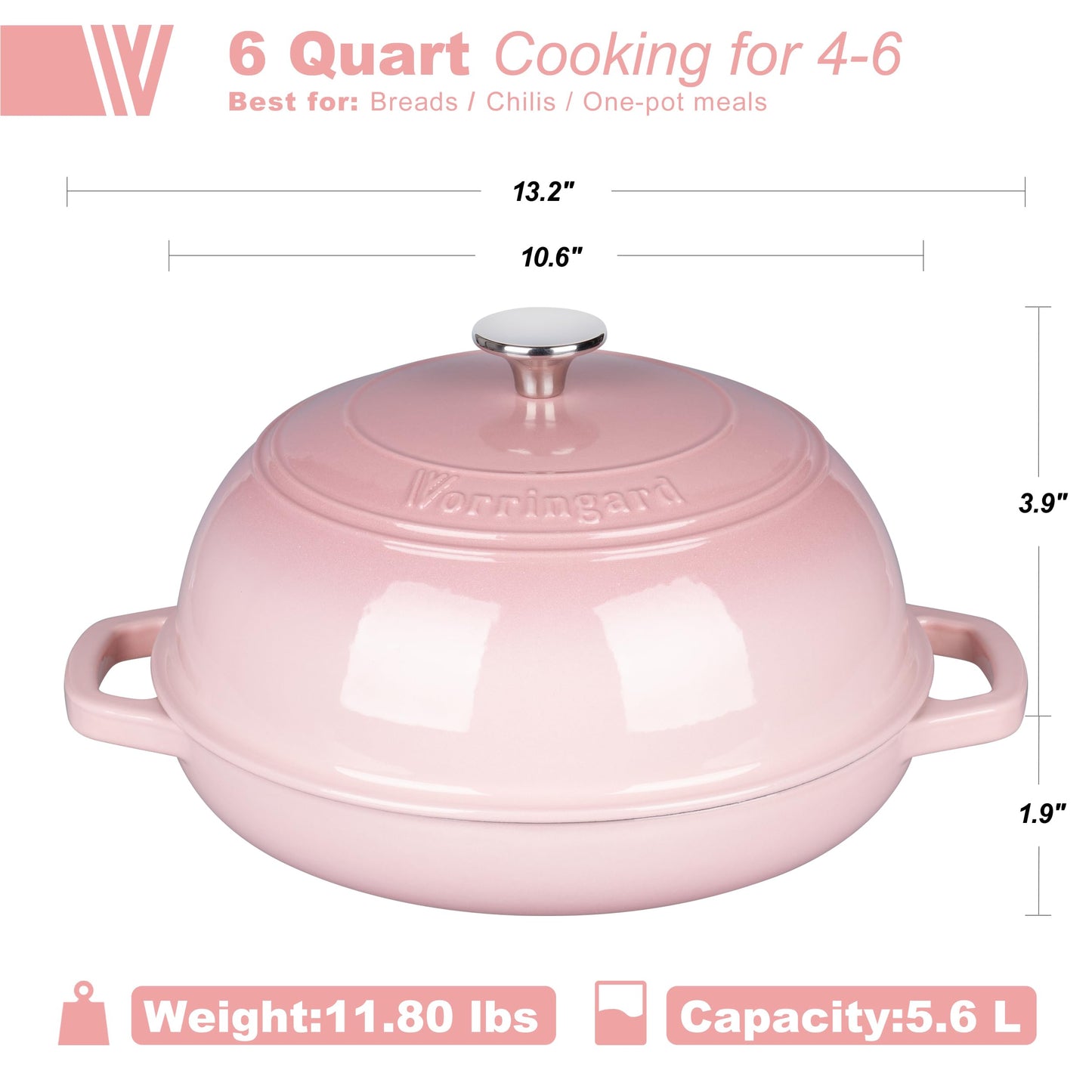 Enameled Cast Iron Dutch Oven Pot with Lid, Bread Oven for Sourdough Bread Baking, Dutch Ovens with Bread Proofing Basket& Baking Supplies Set, 6 Quart, Pink