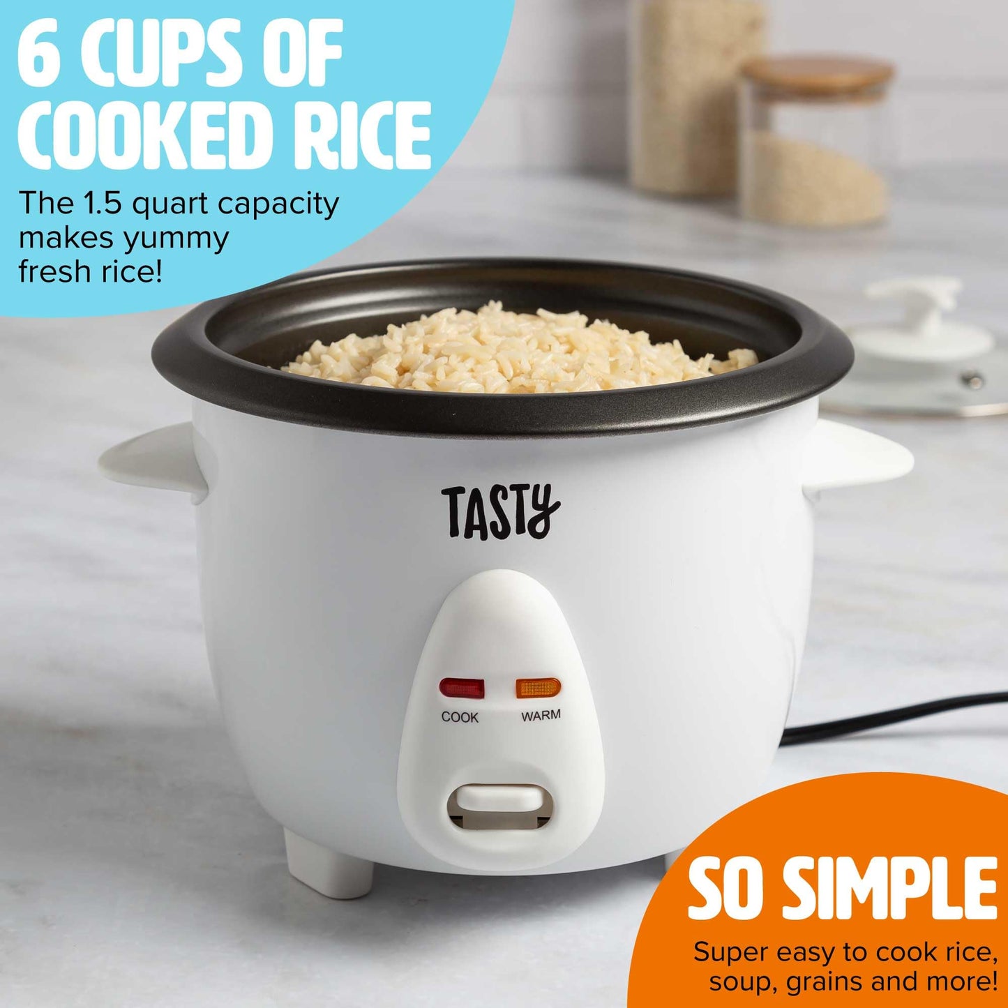 Tasty Mini Rice Cooker with Removable Nonstick Bowl and Auto Keep Warm Function, Great For Soups, Stews, Grains and Oats, 6 Cups Cooked (3 Cups Uncooked), 1.5-Quart, Aqua