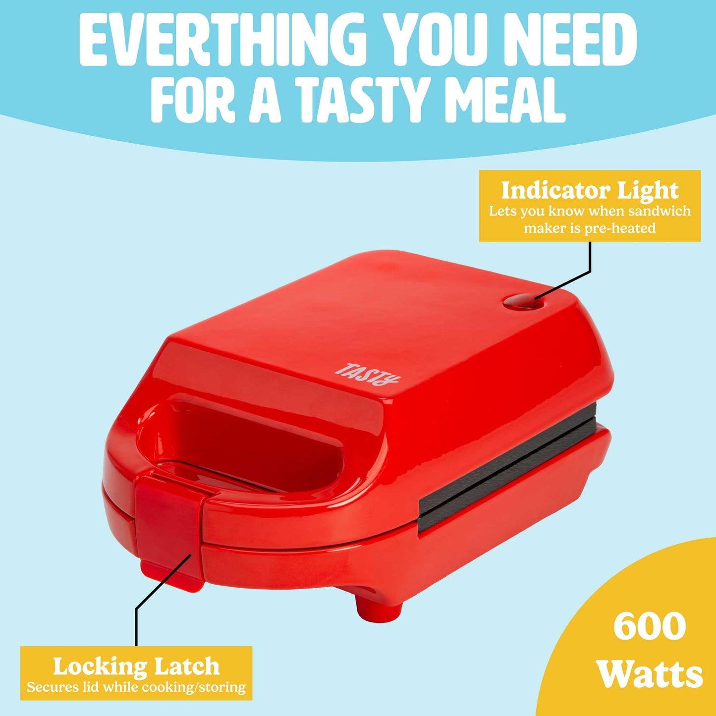 Mini Sandwich Maker, Makes Sandwiches, Paninis, Grilled Cheese, Desserts, Quick Results, Easy Cleanup, 600W, Aqua