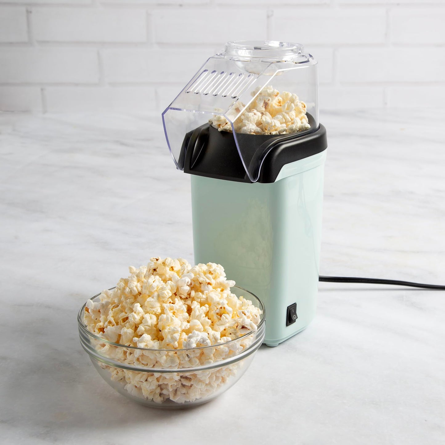 Hot Air Popcorn Popper, Healthy and Delicious Popcorn in Minutes, Fast and Easy-to-Use, Built-In Measuring Cup and Butter Warmer, 8 Cups, White