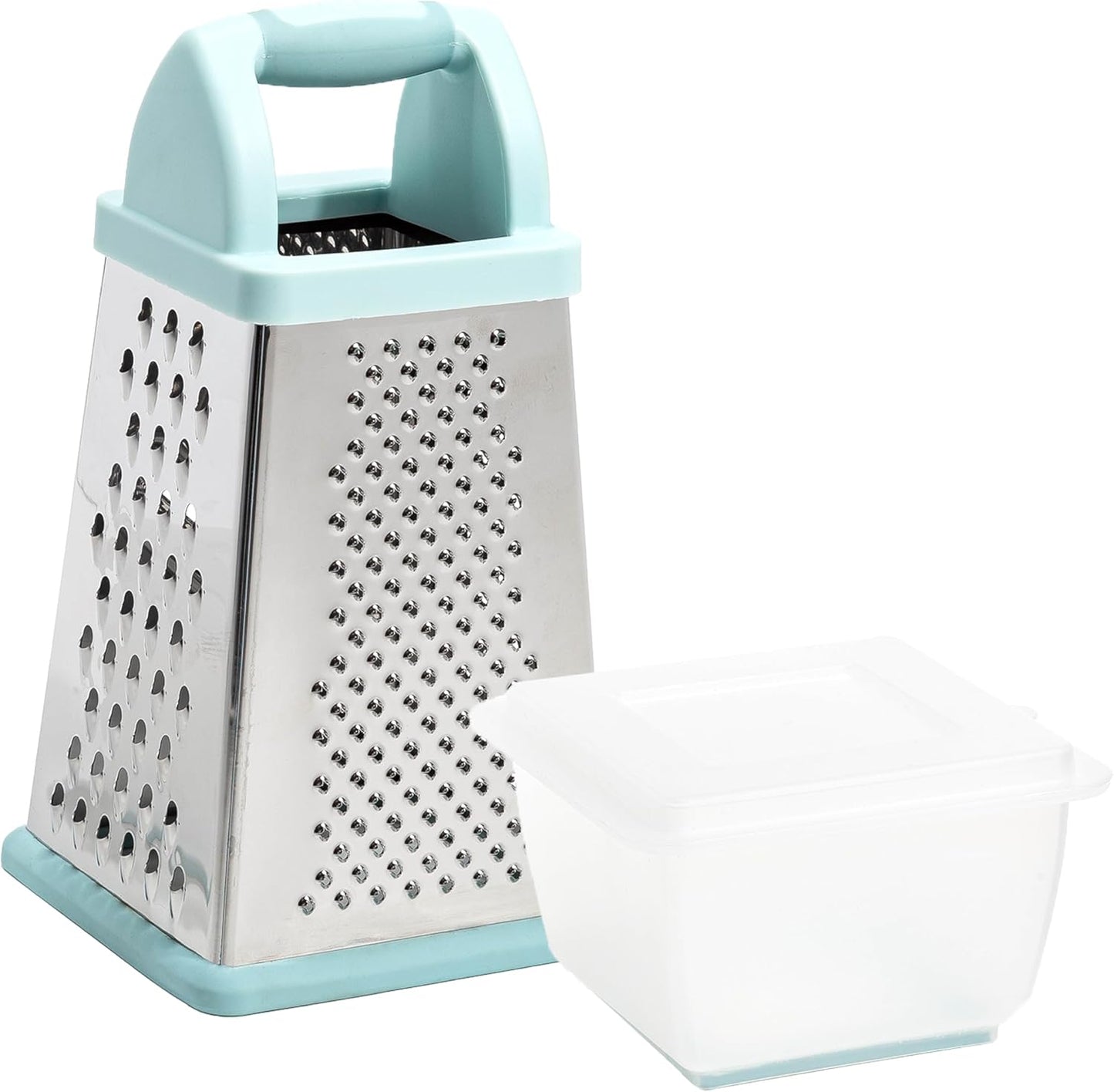 Box Grater with Storage Container & Lid, Multi-Sided Stainless Steel Grater for Fine, Medium, Coarse Shreds & Slicing, Non-Slip Base, Dishwasher Safe, Aqua