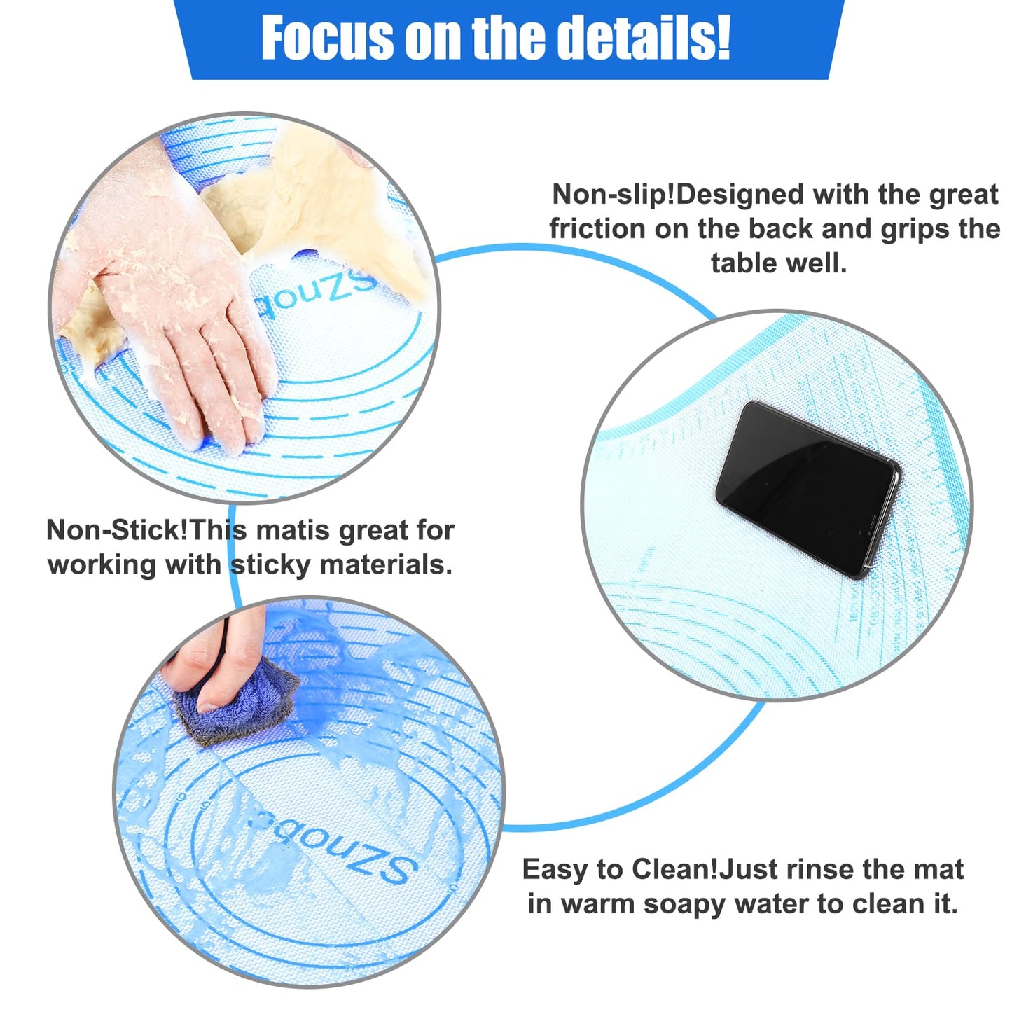 Non-slip Silicone Pastry Mat 36X24 inches Baking Mat with Measurement, Perfect for Dough, Pastry, Pie Crust, Fondant, Cookies, Bread, Pasta, Pizza, Food Grade Kitchen Counter Mats