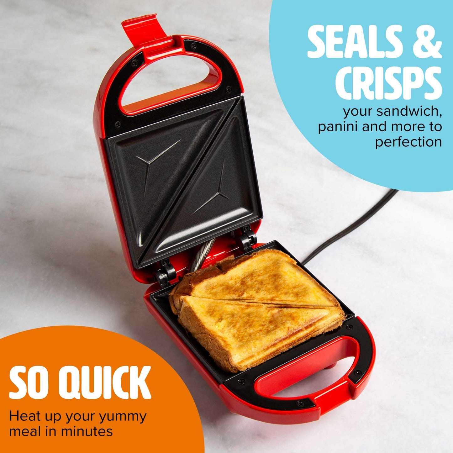 Mini Sandwich Maker, Makes Sandwiches, Paninis, Grilled Cheese, Desserts, Quick Results, Easy Cleanup, 600W, Aqua