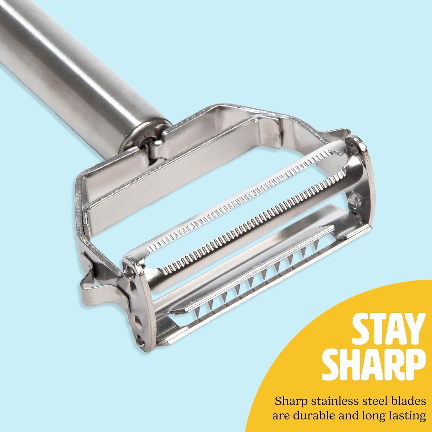 Tasty Julienne Vegetable Peeler with Cleaning Brush, Sharp Stainless Steel Blades, 2 Piece Set, Dishwasher Safe