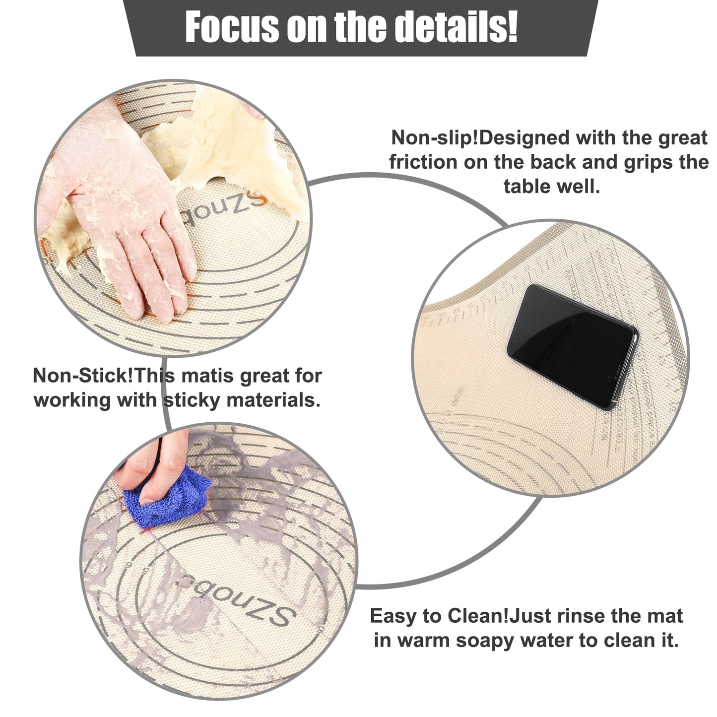 Non-slip Silicone Pastry Mat 36X24 inches Baking Mat with Measurement, Perfect for Dough, Pastry, Pie Crust, Fondant, Cookies, Bread, Pasta, Pizza, Food Grade Kitchen Counter Mats