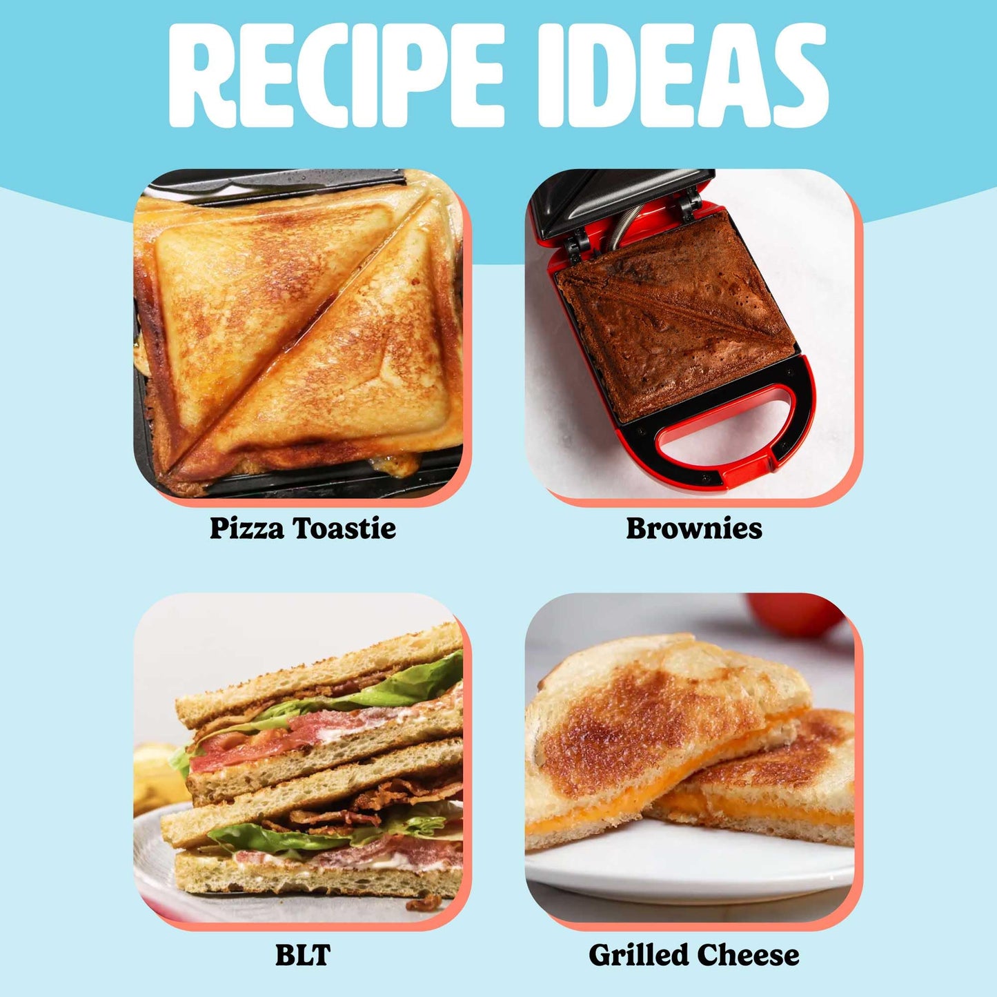 Mini Sandwich Maker, Makes Sandwiches, Paninis, Grilled Cheese, Desserts, Quick Results, Easy Cleanup, 600W, Aqua