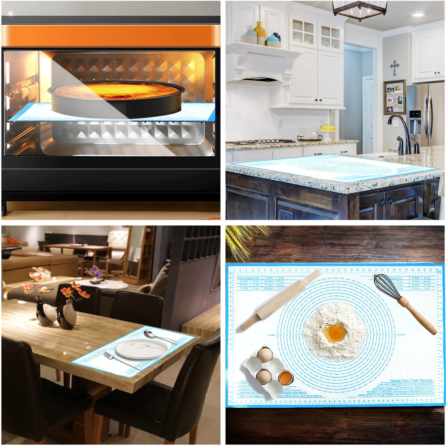 Non-slip Silicone Pastry Mat 36X24 inches Baking Mat with Measurement, Perfect for Dough, Pastry, Pie Crust, Fondant, Cookies, Bread, Pasta, Pizza, Food Grade Kitchen Counter Mats