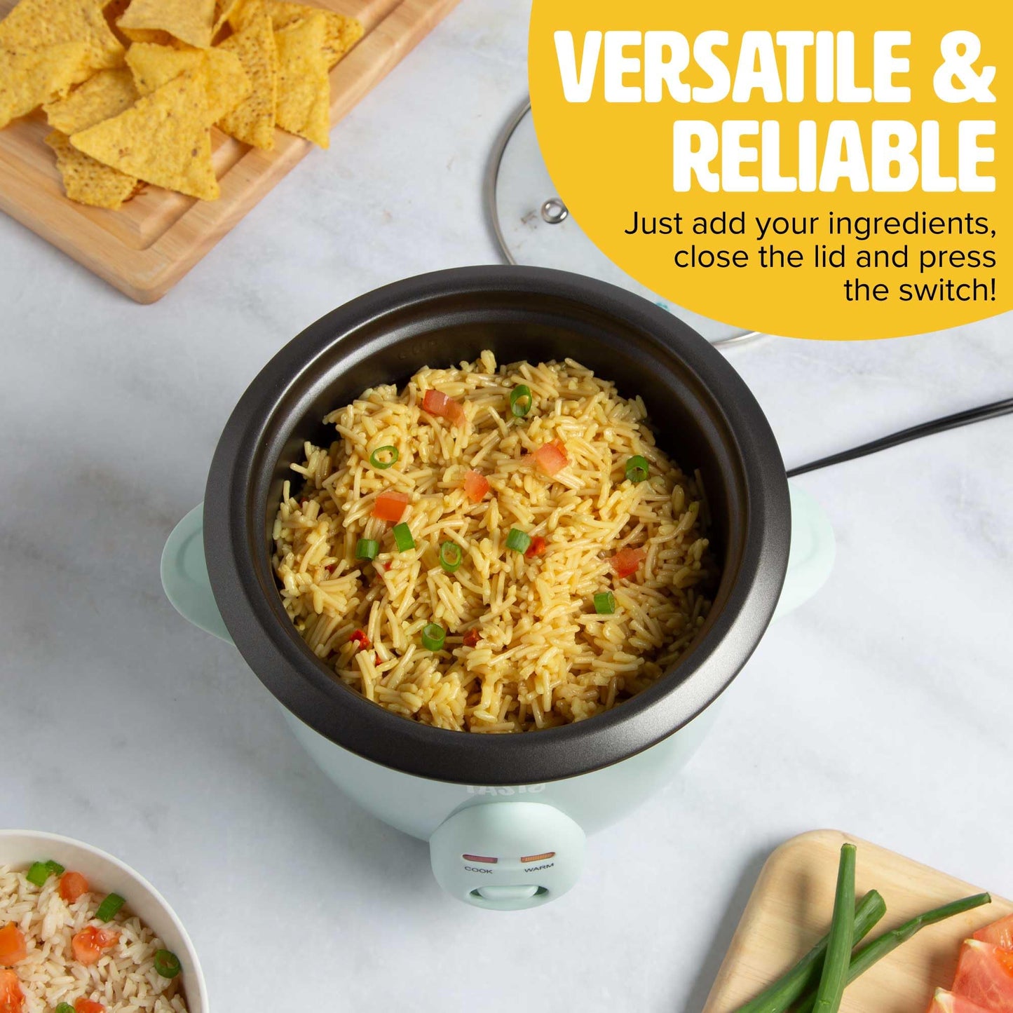 Tasty Mini Rice Cooker with Removable Nonstick Bowl and Auto Keep Warm Function, Great For Soups, Stews, Grains and Oats, 6 Cups Cooked (3 Cups Uncooked), 1.5-Quart, Aqua