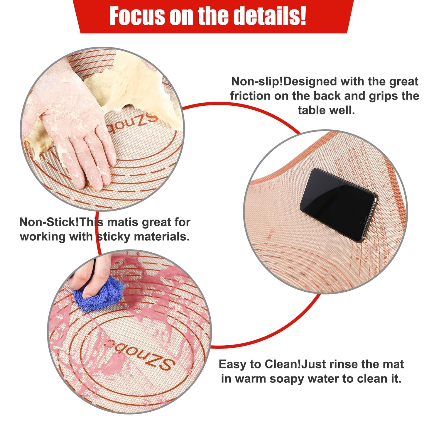 Non-slip Silicone Pastry Mat 36X24 inches Baking Mat with Measurement, Perfect for Dough, Pastry, Pie Crust, Fondant, Cookies, Bread, Pasta, Pizza, Food Grade Kitchen Counter Mats