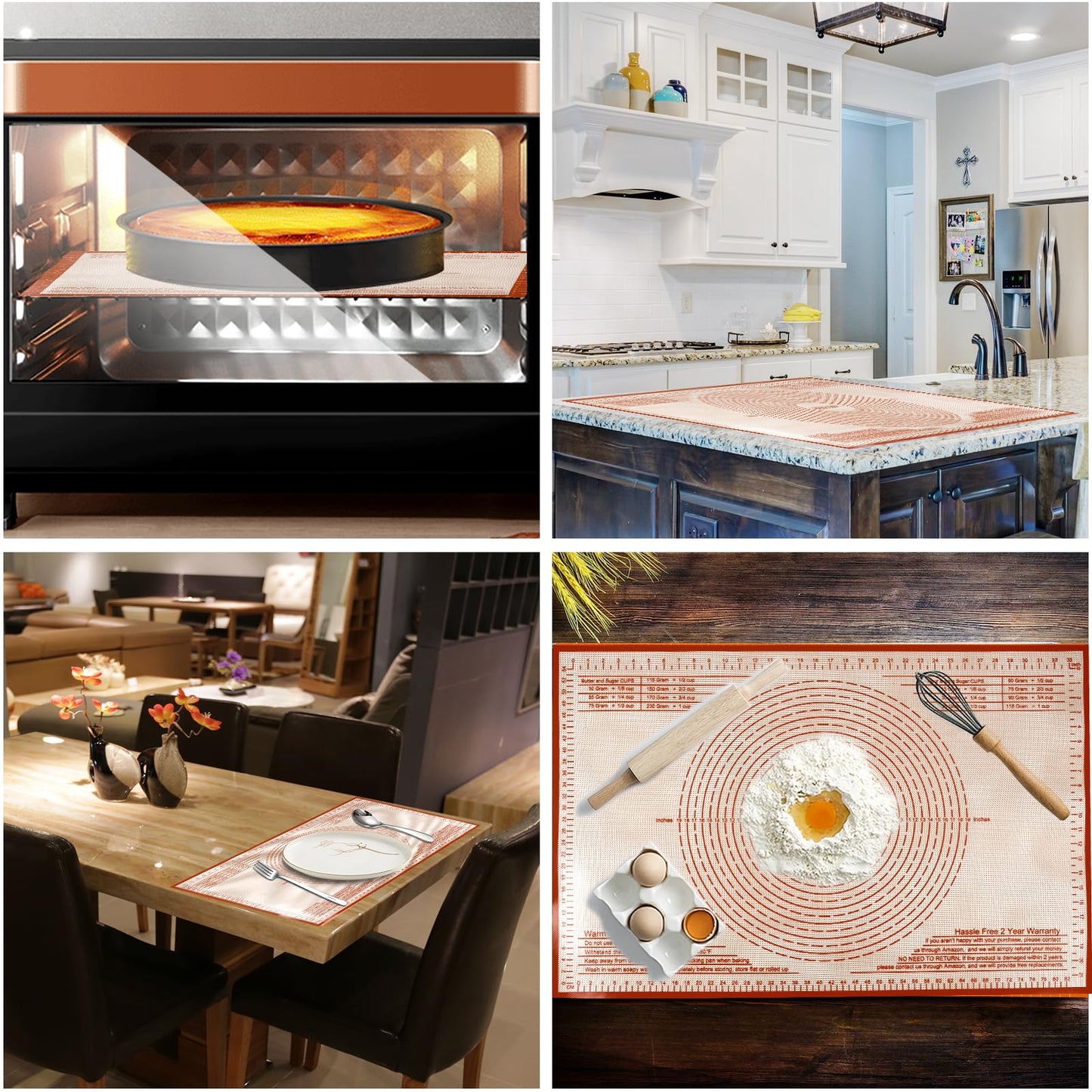 Non-slip Silicone Pastry Mat 36X24 inches Baking Mat with Measurement, Perfect for Dough, Pastry, Pie Crust, Fondant, Cookies, Bread, Pasta, Pizza, Food Grade Kitchen Counter Mats